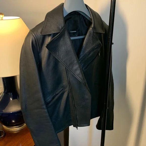 J. Lindeberg 100% Grained Black Leather Moto Jacket - Size Men M